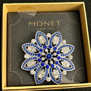 2" Monet Silvertone Brooch with Rhinestones